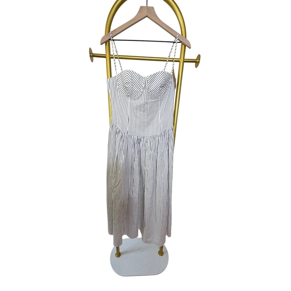 O.P.T NEW White Cotton Sundress With Black Pinstripe, Med